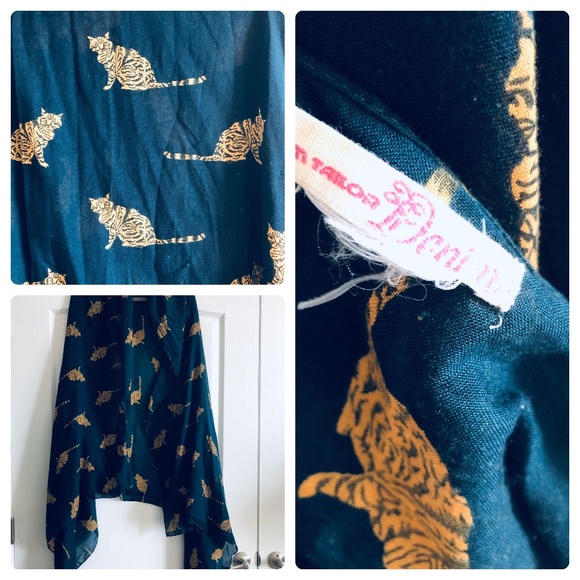 Tom Tailor Denim Cotton Cats Print Large Scarf Wrap - Picture 1 of 4